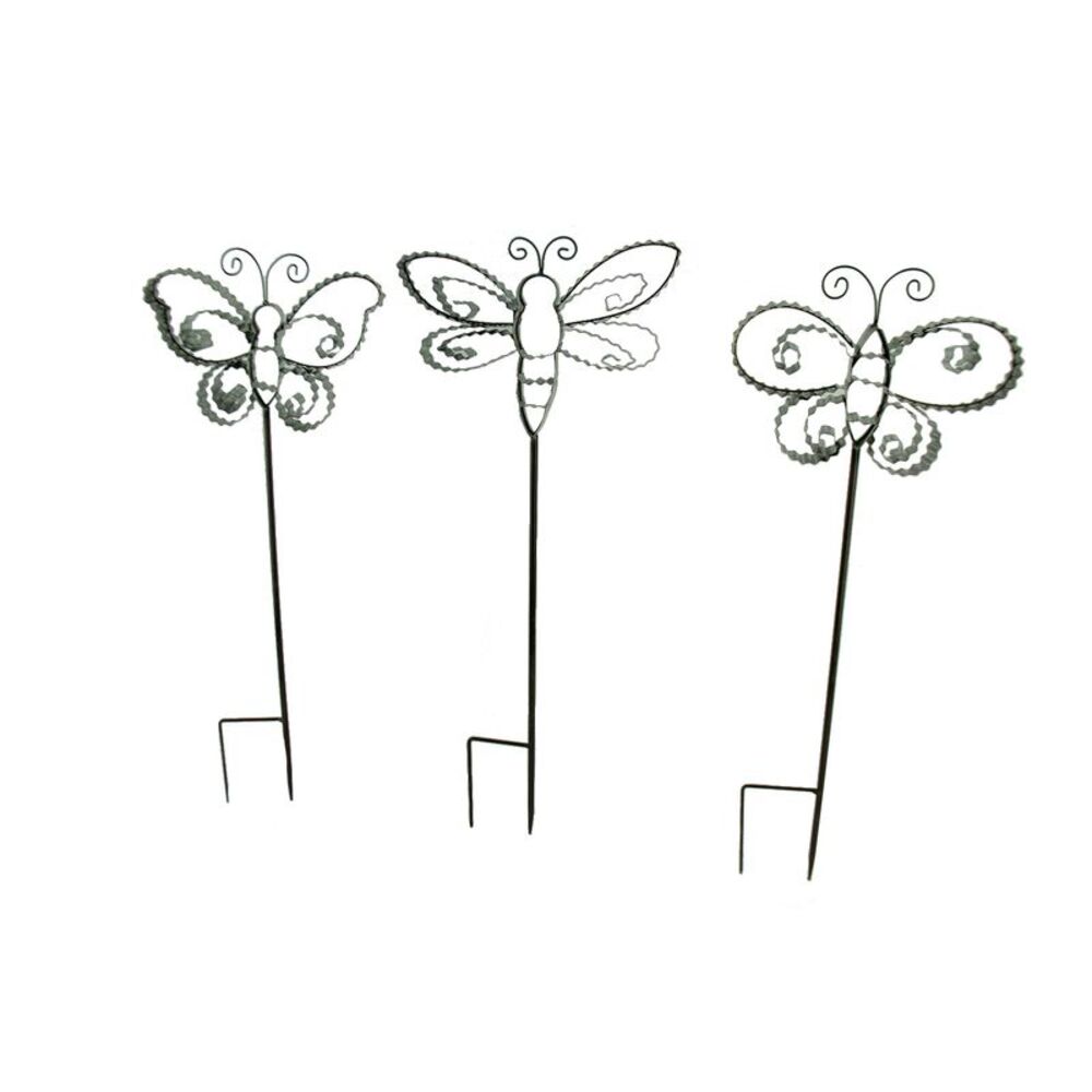 Corrugated Metal Ribbon Butterfly Garden Stakes Set of 3